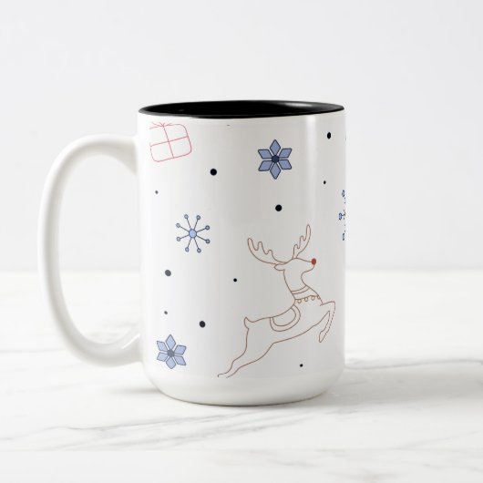 Christmas Line Art Minimalistisch Modern Zweifarbige Tasse (Links)