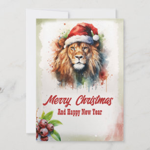 Christmas Lion Watercolor Feiertagskarte