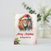 Christmas Lion Watercolor Postkarte (Stehend Vorderseite)