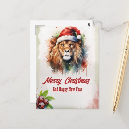 Christmas Lion Watercolor Postkarte (Vorderseite/Rückseite Beispiel)