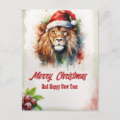 Christmas Lion Watercolor Postkarte (Vorderseite)