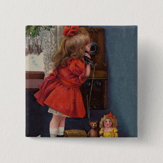 Christmas Little Girl Telefone Antique Button (Vorderseite)