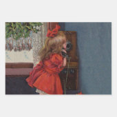 Christmas Little Girl Telefone Antique Geschenkpapier Set (Vorderseite)
