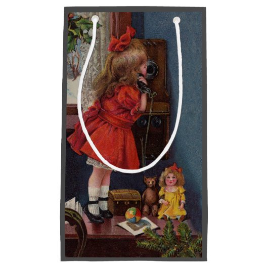 Christmas Little Girl Telefone Antique Kleine Geschenktüte (Vorderseite)