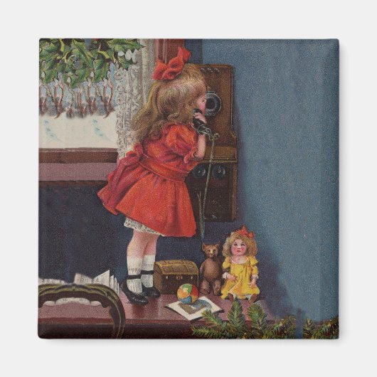 Christmas Little Girl Telefone Antique Magnet (Vorne)