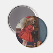 Christmas Little Girl Telefone Antique Magnet (Vorderseite/Rückseite)