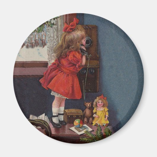 Christmas Little Girl Telefone Antique Magnet (Vorne)