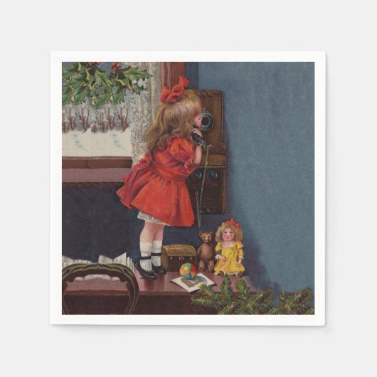 Christmas Little Girl Telefone Antique Serviette (Vorderseite)