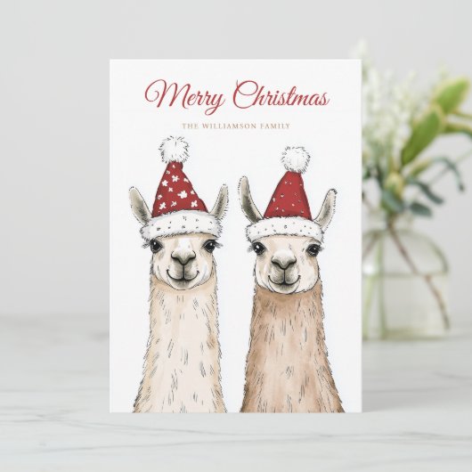 Christmas Llama Feiertagskarte (Stehend Vorderseite)