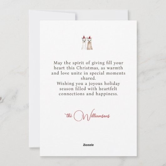 Christmas Llama Feiertagskarte (Rückseite)