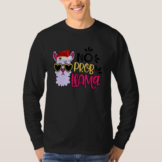 Christmas Llama No Prob Llama Santa Hat  Holiday T-Shirt (Vorderseite)