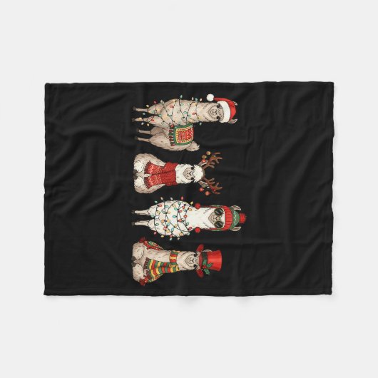 Christmas Llama Quartet Lights Santa Antlers Top H Fleecedecke (Vorderseite (Horizontal))