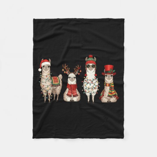 Christmas Llama Quartet Lights Santa Antlers Top H Fleecedecke (Vorderseite)