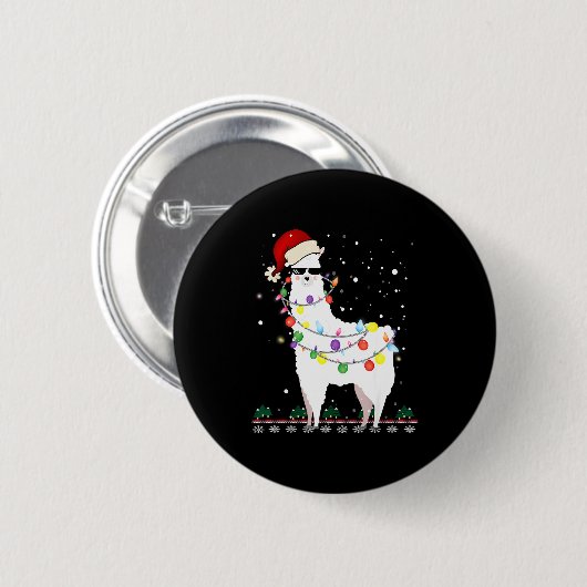 Christmas Llama Santa Hat Ugly Xmas Tree Alpaca Gi Button (Vorne & Hinten)