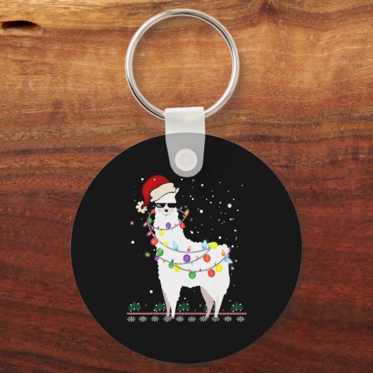 Christmas Llama Santa Hat Ugly Xmas Tree Alpaca Gi Schlüsselanhänger (Vorderseite)