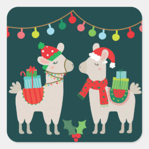 Christmas Llamas Quadratischer Aufkleber