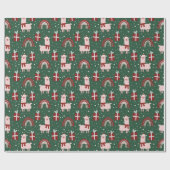 Christmas Llamas Rainbows Festival Red Green Geschenkpapier (Flach)