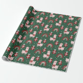 Christmas Llamas Rainbows Festival Red Green Geschenkpapier (Ungerollt)