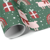Christmas Llamas Rainbows Festival Red Green Geschenkpapier (Rolleneckpunkt)