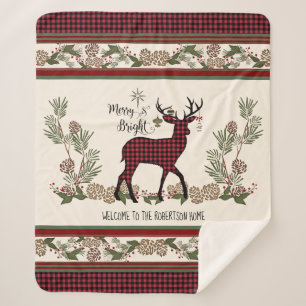 Christmas Lodge Merry Bright Deer Buffalo Kariert Sherpadecke