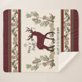 Christmas Lodge Merry Bright Deer Buffalo Plaid Sherpadecke (Vorderseite (Horizontal))