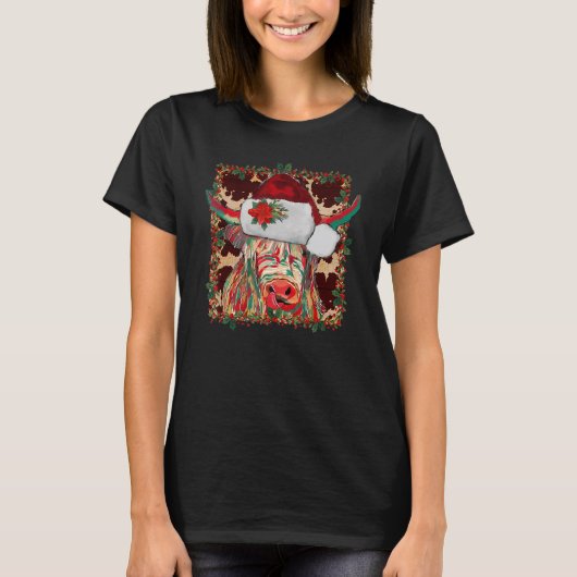 Christmas Longhorn Cow Cute  Christmas Western T-Shirt (Vorderseite)