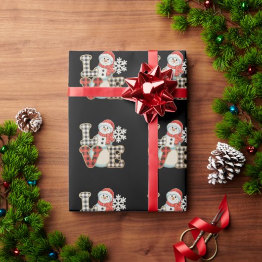 Christmas Love Cute Snowman Buffalo Plaid Winter Geschenkpapier (Feiertagsgeschenk)