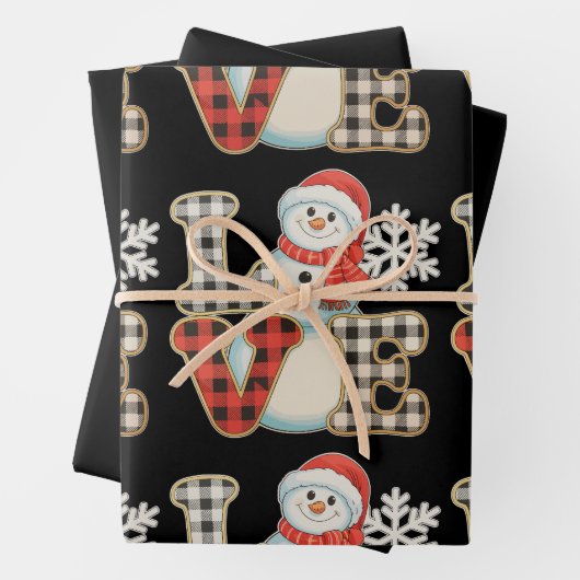 Christmas Love Cute Snowman Buffalo Plaid Winter Geschenkpapier Set (Beispiel)