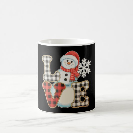 Christmas Love Cute Snowman Buffalo Plaid Winter Kaffeetasse (Mittel)