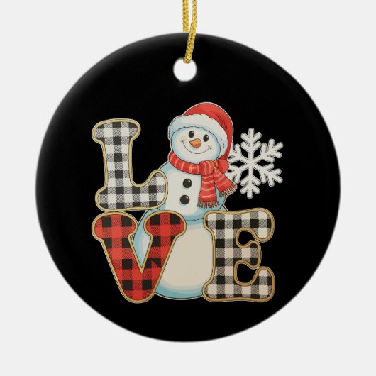 Christmas Love Cute Snowman Buffalo Plaid Winter Keramik Ornament (Vorne)