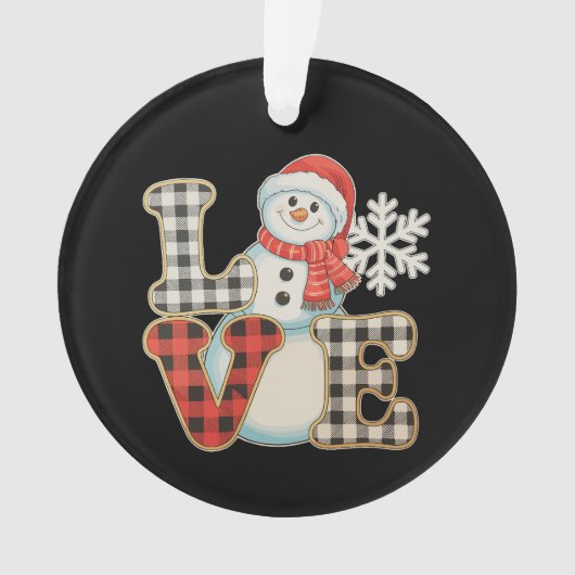 Christmas Love Cute Snowman Buffalo Plaid Winter Ornament (Vorderseite)