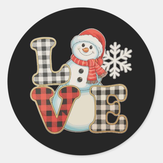 Christmas Love Cute Snowman Buffalo Plaid Winter Runder Aufkleber (Vorderseite)