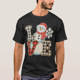 Christmas Love Cute Snowman Buffalo Plaid Winter T-Shirt