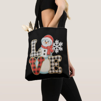Christmas Love Cute Snowman Buffalo Plaid Winter Tasche