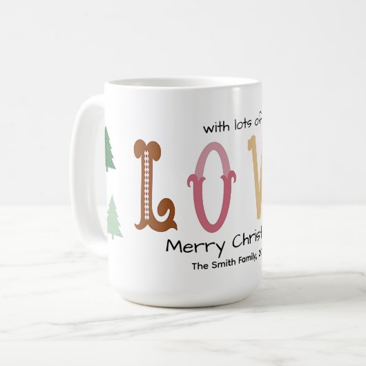Christmas Love Modern Typography Personalized Mug Kaffeetasse (Vorderseite Links)