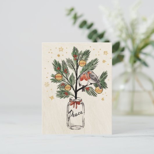 Christmas Lovebirds Peace Postkarte (Stehend Vorderseite)
