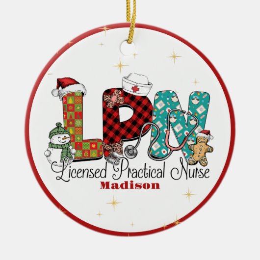 Christmas LPN Nurse Custom Keramik Ornament (Vorne)