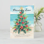 Christmas Luau - Tropical Beach Palm Tree Holiday Einladung (Stehend Vorderseite)