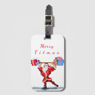 Christmas Luggage Tag Bodybuilder Santa with Gifts Gepäckanhänger