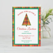 Christmas Luncheon Colorful Plaid Christmas Tree Einladung (Stehend Vorderseite)