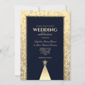 Christmas Luxury Gold Navy Blue Wedding Einladung (Vorderseite)
