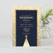 Christmas Luxury Gold Navy Blue Wedding Einladung (Stehend Vorderseite)