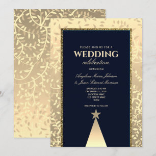 Christmas Luxury Gold Navy Blue Wedding Einladung