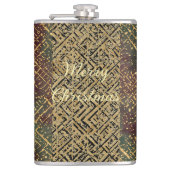 Christmas, Luxury Pattern, Red Gold Green Black Flachmann (Vorderseite)