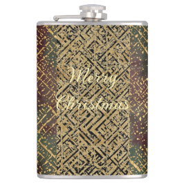 Christmas, Luxury Pattern, Red Gold Green Black Flachmann