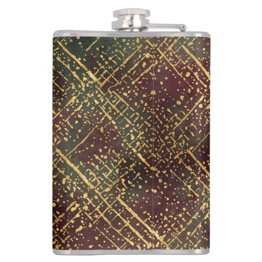 Christmas, Luxury Pattern, Red Gold Green Black Flachmann (Rückseite)