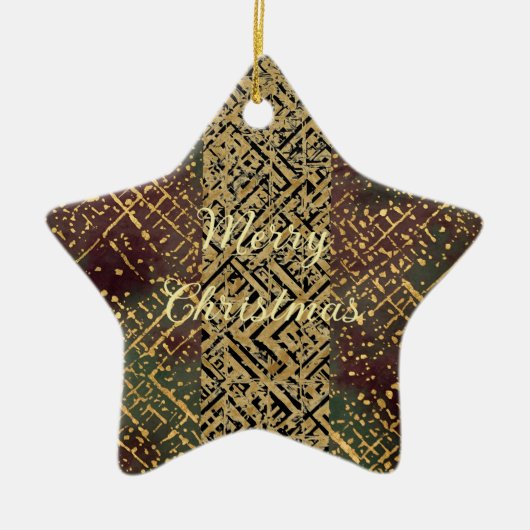 Christmas Luxury Pattern, Red Gold Green Black Keramik Ornament (Vorne)