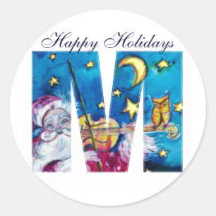 CHRISTMAS M SCHREIBEN / INSPIRIERT SANTA MONOGRAMM RUNDER AUFKLEBER