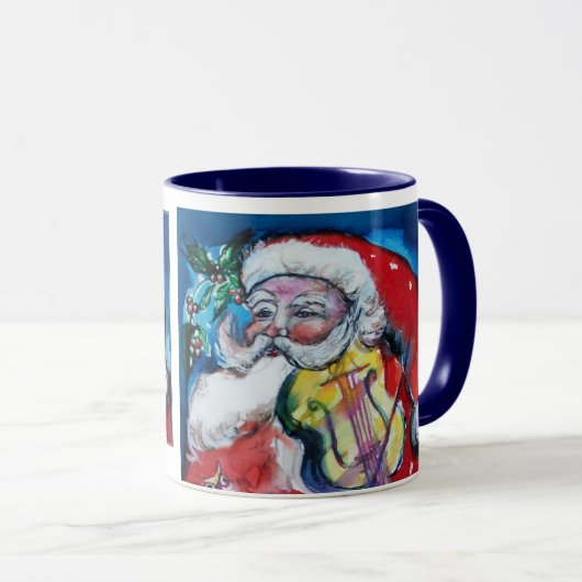 CHRISTMAS M SCHREIBEN / SANTA MIT VIOLIN MONOGRAM TASSE (VorderseiteRechts)