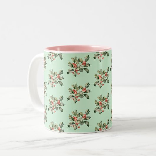 Christmas Macaron Mistletoe Individuelle Name Zweifarbige Tasse (Vorderseite Links)